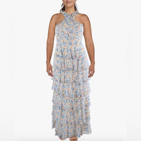 Lauren Ralph Lauren Dresses & Skirts - Lauren Ralph Lauren Floral Crinkle Georgette Halter Criss Cross Ruffle Dress 16